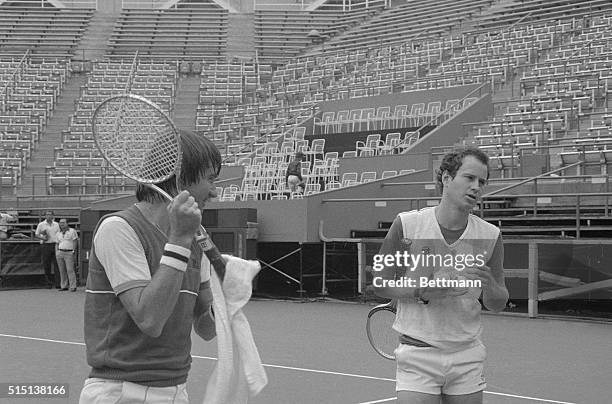 Jimmy Connors , seeded No. 2, and top seed John McEnroe, team up for workout at the National Tennis Center in Flushing Meadows where they will take...