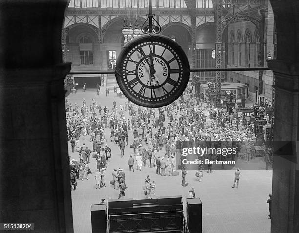 Thousands take trains from Penn Station for the weekend holidays in the mountains and at sea shore resorts.