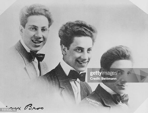 The three original Marx Brothers years ago when they played in Vaudeville. Left to right: Harpo, Groucho, and Gummo.