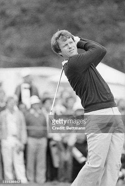 Pebble Beach, California: Tom Watson takes a swing at the U. S. Open, 6/20/82, at Pebble Beach.