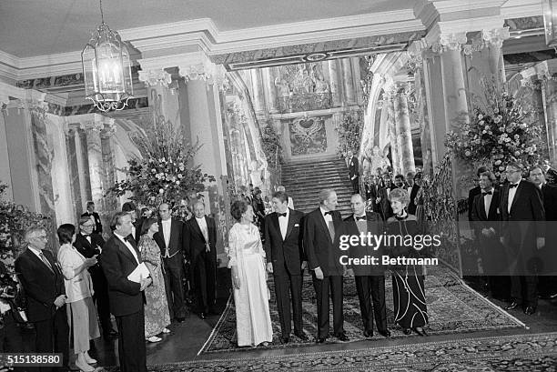 Bonn, West Germany: President Ronald Reagan shares a laugh with Veronika Carstens, wife of the West German president, left, as they pose with...