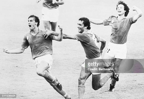 Madrid: Italy's Marco Tardelli screams in joy after scoring Italy's second goal in the FIFA World Cup. Fellow teammates Claudio Gentile and Gabriele...