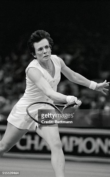 Billie Jean King returns to Andrea Jaeger during their match in Virginia slims championship as shown here. King beat the 17 year old Jaeger, 5-7,...