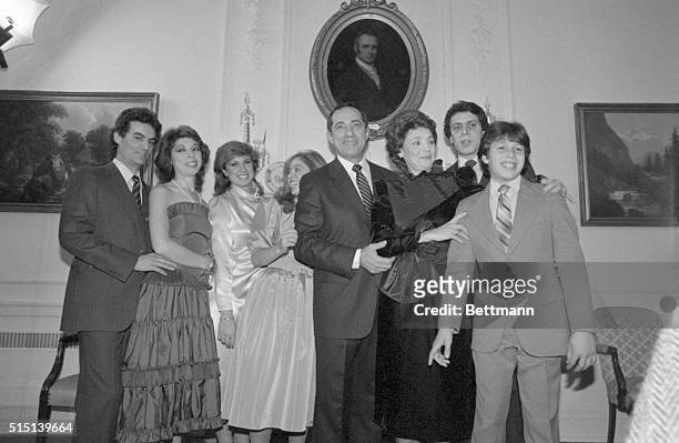 New York's 52nd Governor, Mario Cuomo and family pose following a private swearing-in ceremony at the Executive Mansion. Left to right: Son-in-law,...