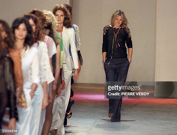 British designer Phoebe Philo acknowledges the audience after her first show for Stella McCartney's label, Chloe 10 October 2001 during the...