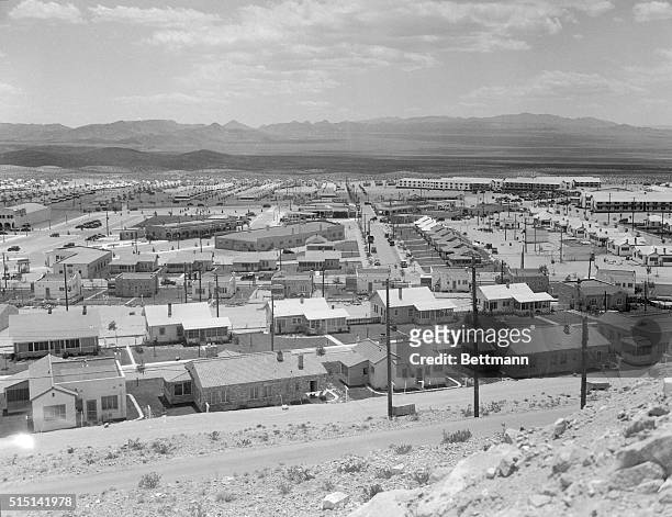 Panorama of a US. Government-built suburban housing development in Boulder City, Nevada, for workers on the Hoover Dam.