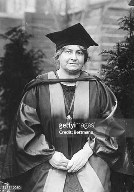 Mme. Maria Montessori, noted woman educator, who has been granted an Honorary Degree as "Doctor Honoris Causa" by the University of Durham, in...