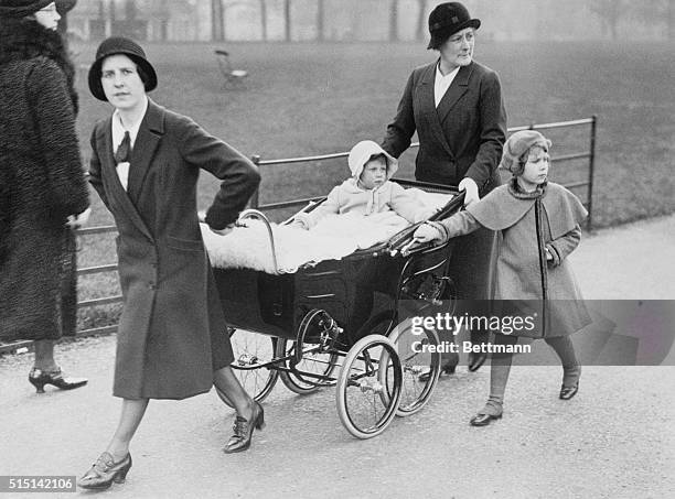 English Princesses Out An Airing. Accompanied by two nurses, Princess Margaret Rose, , and princess Elizabeth, daughters of the Duke and Duchess of...