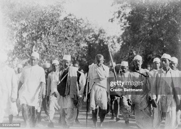 Mahatma Gandhi on his famous March to the Sea to make salt, in defiance of the British salt monopoly.