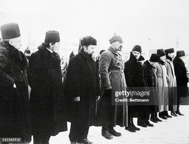 Guards of Honor stand at attention during funeral for Lenin in Moscow.