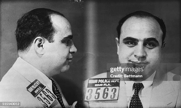 Police mug shot of Chicago Mobster Al Capone. The photograph was taken by the Miami Police Department.