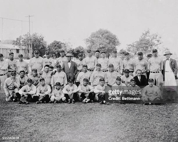 Left to right- top row- Walter Beall, Cedric Durst, Ray Moreheart, Babe Ruth, Dutch Reuther, George Pipgras, Col Jake Ruppert, Roy Chesterfield Bob...
