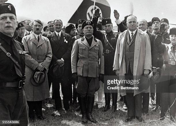 Premier Benito Mussolini of Italy and Chancellor Adolf Hitler of Germany, pictured as they met in Venice recently, where it is believed the two...