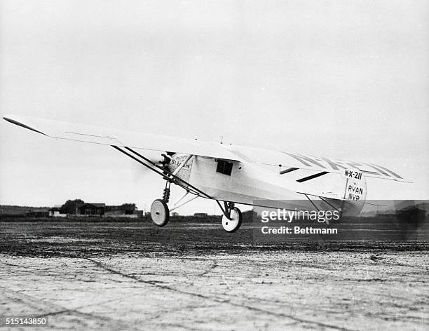 Photo shows the Pan Airplane taking off in its first test flight in preparation for the forth coming attempt to fly across the Atlantic from New York...
