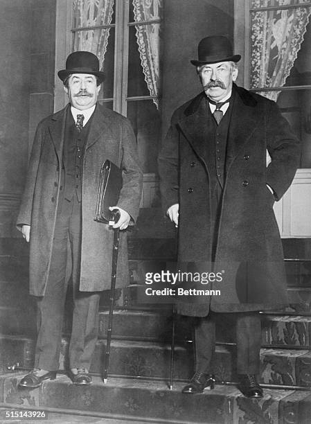The French Cabinet crisis. Paris...Above are pictured left to right Paul Painleve, new French premier and M. Briano as they arrived for the French...