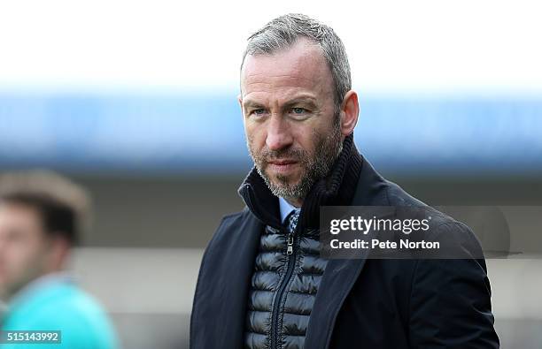 Cambridge United manager Shaun Derry looks on during the Sky Bet League Two match between Northampton Town and Cambridge United at Sixfields Stadium...