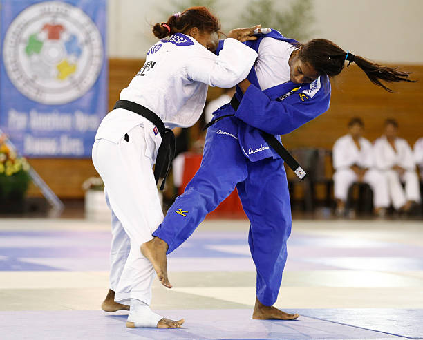 Maricet Espinosa of Cuba competes with Ketleyn Quadros of Brazil for the gold medal during the Women's 63k category as part of Panamerican Open...