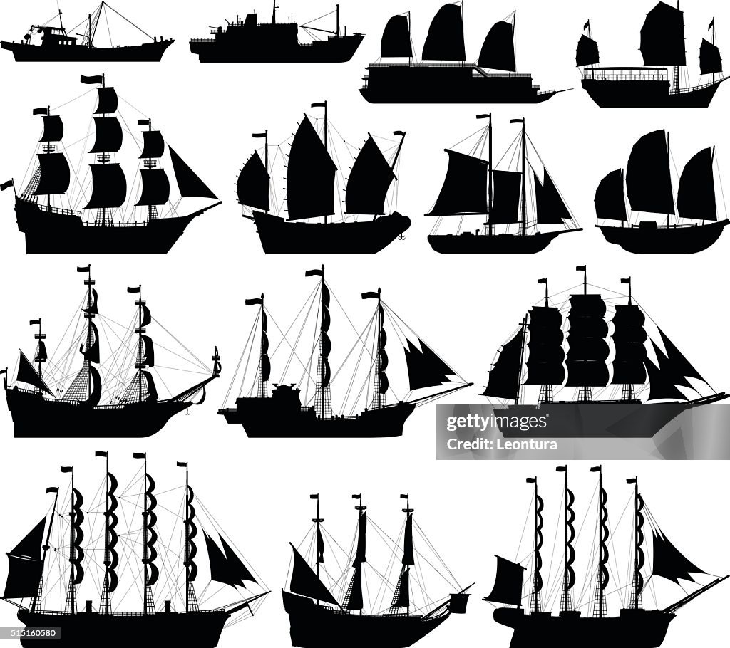 Barco siluetas muy detalladas
