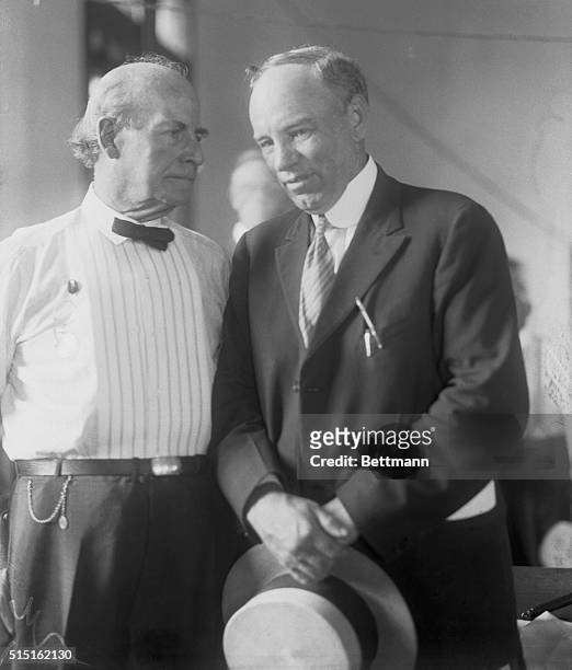 William Jennings Bryan and Judge Raulston as they whispered in conference on the judges stand after the adjournment of court until Monday.