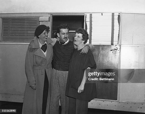 Mrs. Rose E. Hovick, right, mother of Louise Hovick, better known as Gypsy Rose Lee, as she welcomed her daughter and son-in-law, Robert Mizzy, after...