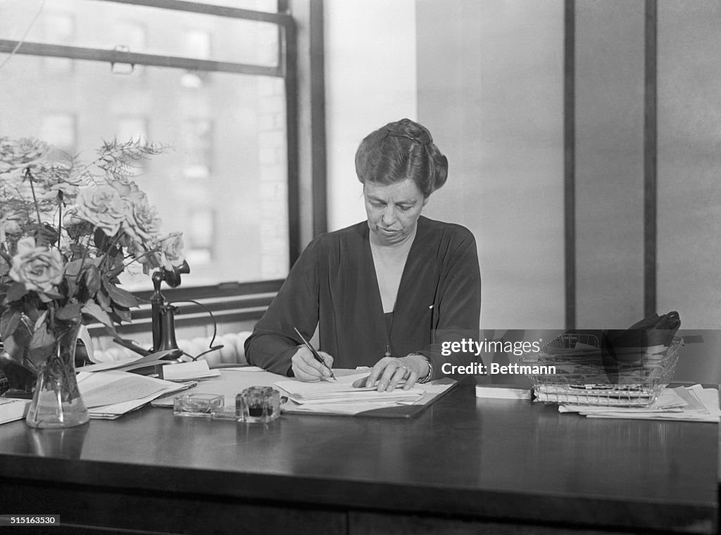 Eleanor Roosevelt Writing at Desk