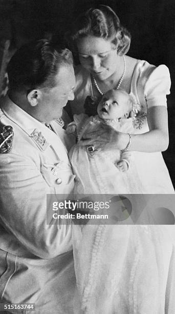Goerings and Daughter. Berlin: Field Marshall and Frau Hermann Goering are shown in this studio picture with their newly born daughter, Edda,...