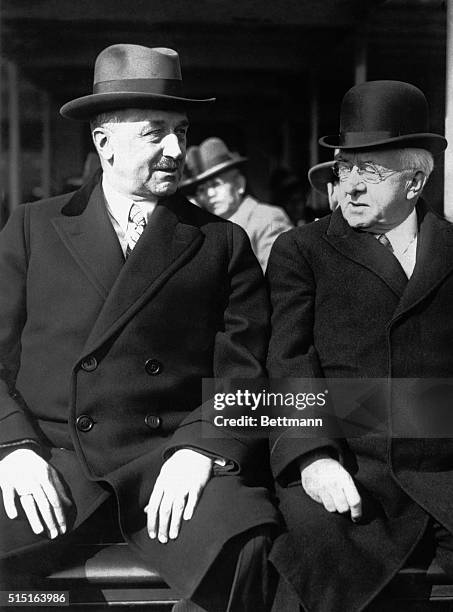 Giannini at the left, banking genius of two continents, with P.C. Hale on their arrival in San Francisco from New York, where Mr. Giannini recently...