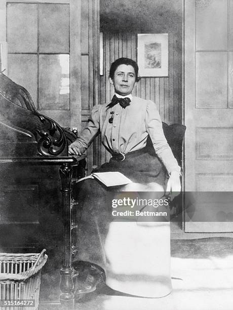 Ida Minerva Tarbell , journalist and historian, born in Erie County, PA., is shown here seated in her office.