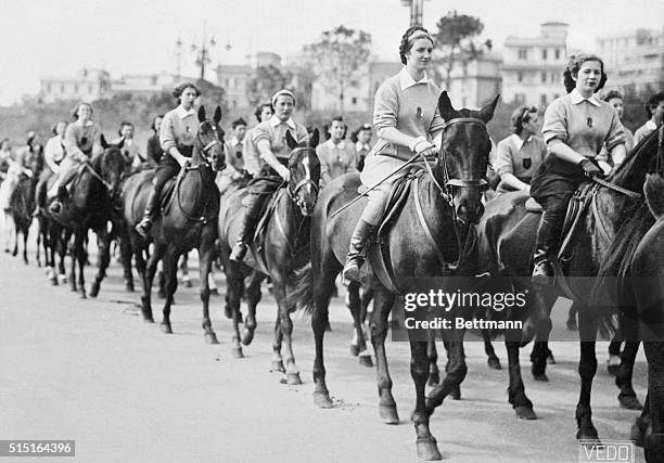 Rome, Italy: In Parade Of Women Fascists In Rome. A mounted contingent of girls pictured in the huge parade of 70,000 women and girl members of...