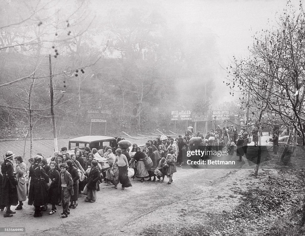 Spanish Refugees Traveling on Foot to French Territory