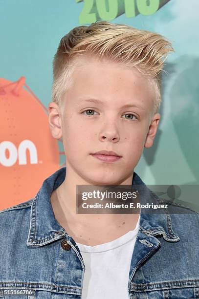 Recording artist Carson Lueders attends Nickelodeon's 2016 Kids' Choice Awards at The Forum on March 12, 2016 in Inglewood, California.