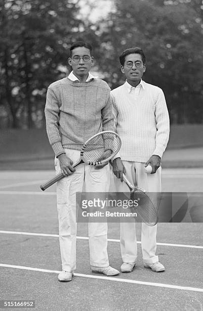 Members of Japan's Davis cup team who will play U.S. Netmen. Washington D.C.. Kadakazu Onda and Tamio Abe, two members of Japan's Davis Cup team who...