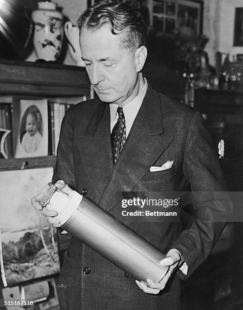 Dr. Thornwell Jacobs, president of Ogelthorpe University, seals the last time capsule to be placed in the Crypt of Civilization at the school. The...