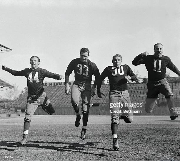 Washington Redskins backfield men who will start against the New York Giants at New York Dec. 29, shown during a workout at Washington,, Nov. 29....