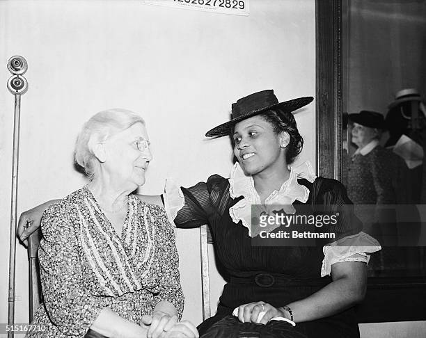 Miss Mary White Ovington of New York City, the 74 year old founder of the National Association for The Advancement of Colored People, , is shown...
