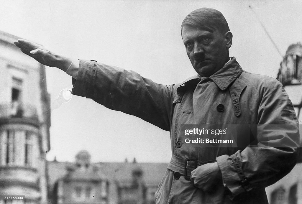 Hitler Blunt Rotation Picture shows Adolf Hitler extending his hands in the Fascist salute ...