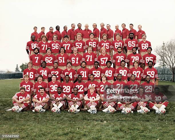 Group photo of the San Francisco 49ers' that will represent the NFC in the Super Bowl XVI here 1/24. First row, l to r: Jack Reynolds , Ray Wersching...