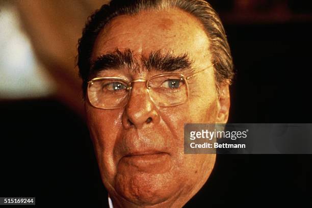 Closeups of Leonid Brezhnev, Russian president.