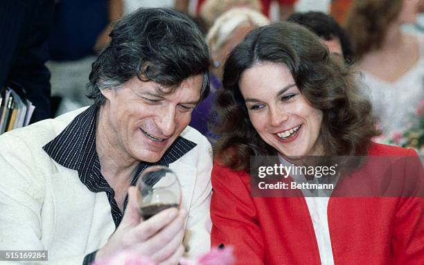 Hugh Hefner with daughter Christie Hefner at the Playmate of the Year party, 1982.