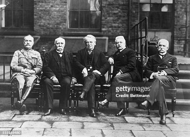 London, England- An exclusive photograph of the premiers of the Allied countries with Marshal Ferdinand Foch and Italian Foreign Secretary Sonnino in...