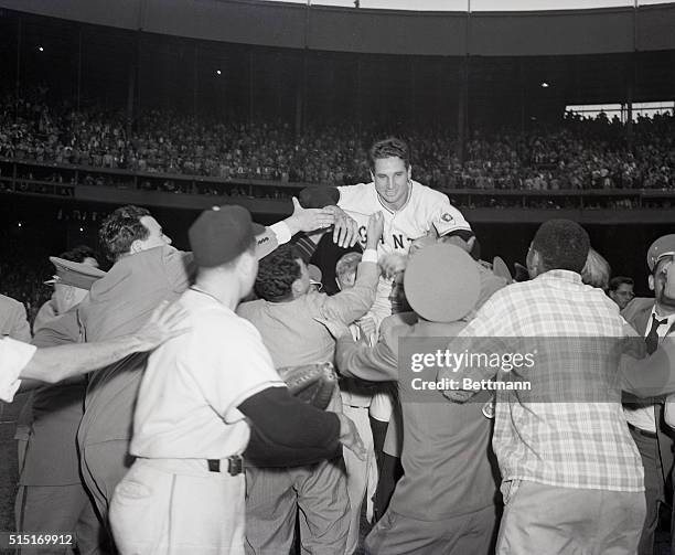 New York, NY- With the Brooklyn Dodgers leading 4-2 in the last half of the ninth inning, Bobby Thomson hit a homer into the left field stands with...