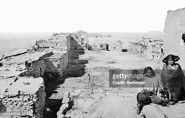 Arizona: Moqui Settlement. A view from Tequa toward Moqui. Undated photograph.