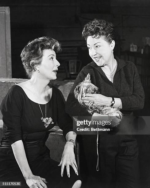 Gypsy Rose Lee and Ethel Merman during a rehersal break of "Gypsy" a musical based on the memoirs of Gypsy Rose Lee in which Ethel Merman starred.