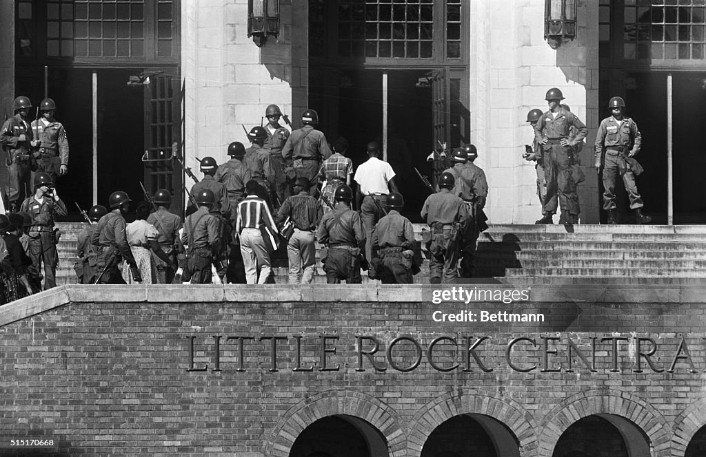 African American Students Enter High School with Military Escort