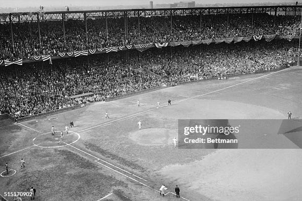 St. Louis Cardinals vs New York Yankees, with Babe Ruth coming to home base, on Lou Gehrig's 2nd homer, in the 4th inning of 3rd game.