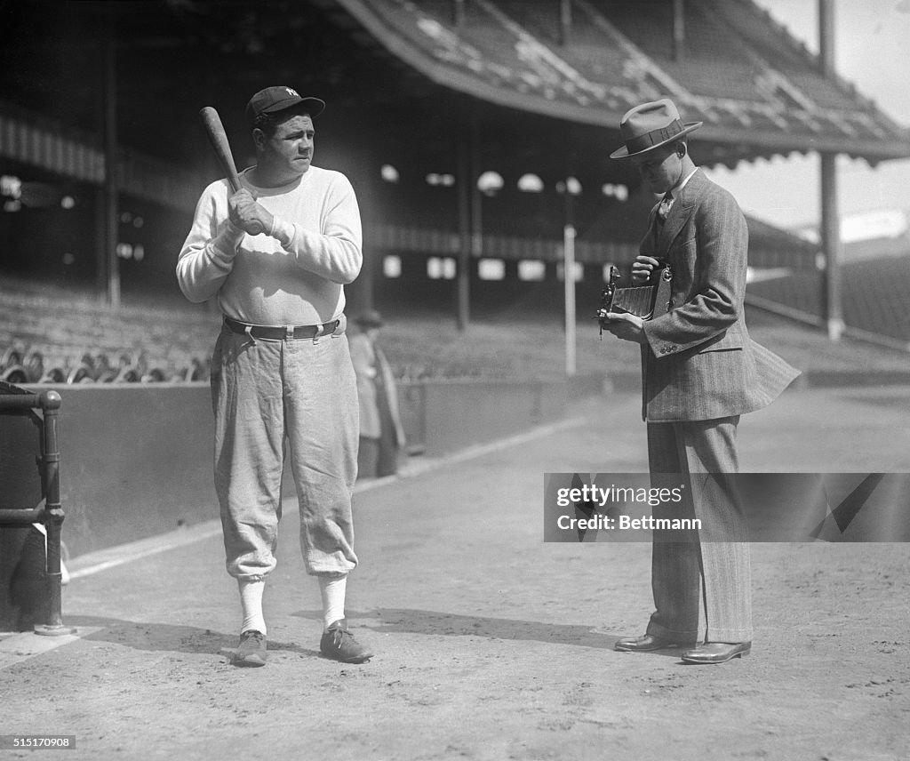 Babe Ruth Breaking Bat Herbie Photographs The Babe. Photo shows Herbie Pennock, ace pitcher ...