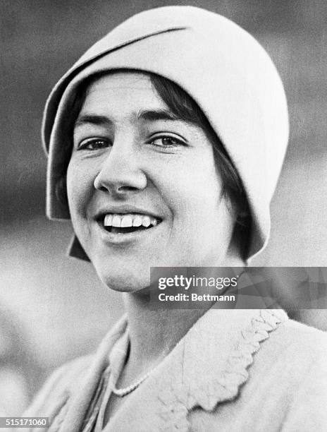 Mrs. Lindbergh smiles at last- An unusual and exclusive close up of Mrs.Anne Morrow Lindbergh, in happy mood as she appeared when visiting the city...