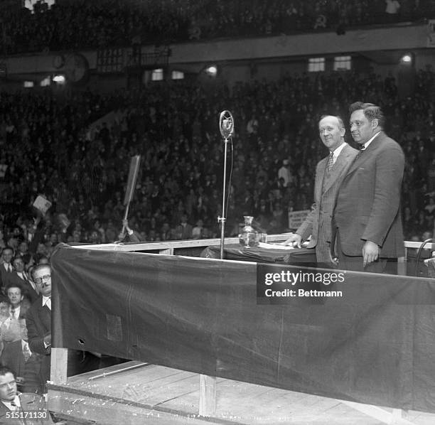 Photo shows left to right William Z. Foster, presidential candidate and Benjamin Gitlow, Vice presidential candidate of the Workers Party, on the...