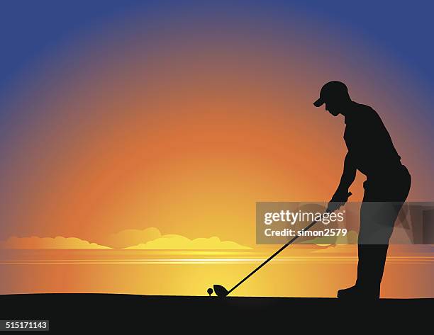 golfer silhouette - golf swing sunset stock illustrations