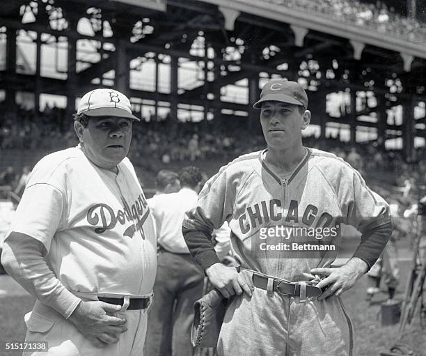 Babe Ruth, former Sultan of Swat, with Dizzy Dean, of the Chicago Cubs, at Swat, with Dizzy Dean, of the Chicago Cubs, at Ebbets Field, Brooklyn,...